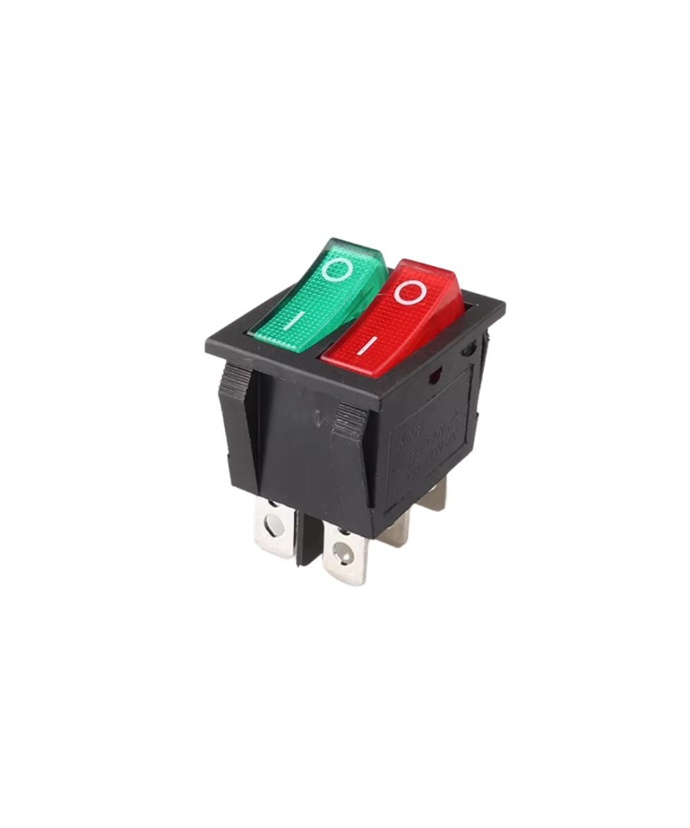 Interruptor basculante doble KCD6-202N-6P de 6 pines verde y rojo