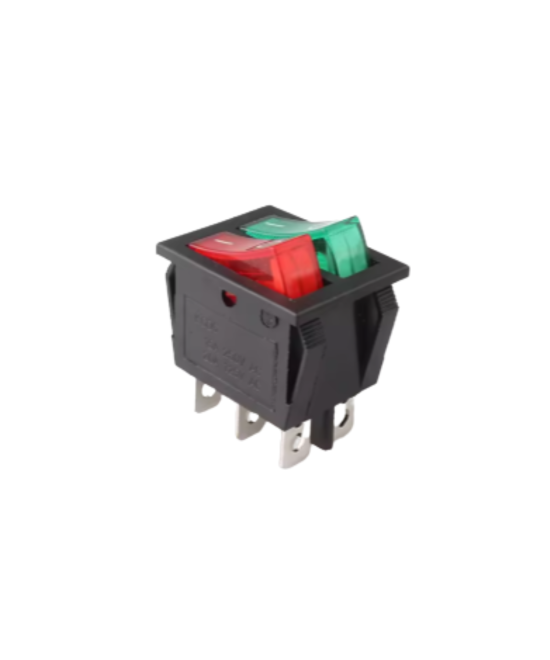 Interruptor basculante doble KCD6-202N-6P de 6 pines verde y rojo