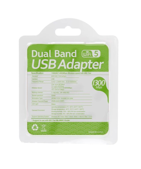Adaptador Wifi USB 2.0 banda dual 2.4G y 5.8G 1300MBPS AC1300-4609AC