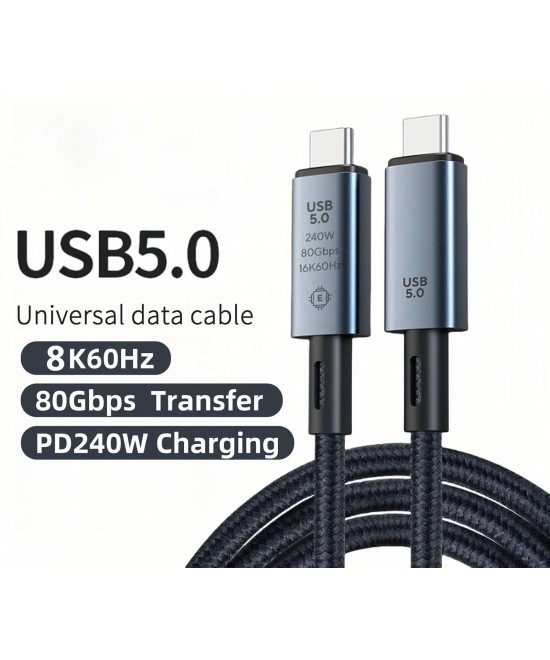 Cable USB5.0 USB-C a USB-C PD Thunderbolt 4 8K 80Gbps 240W 1.5M