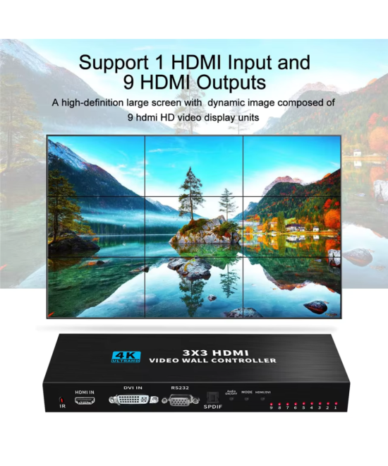 Separador Multipantalla Videowall 1 Entrada x 9 Salidas 4K HDMI/DVI/RS232