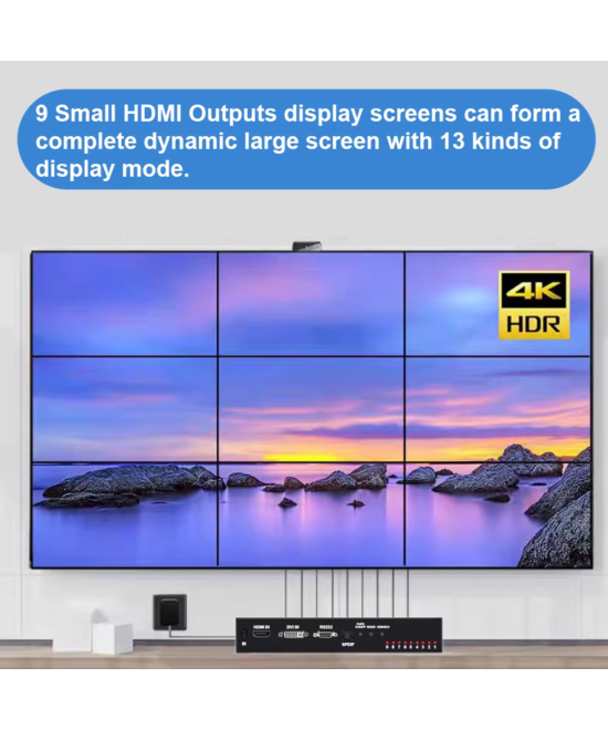Separador Multipantalla Videowall 1 Entrada x 9 Salidas 4K HDMI/DVI/RS232