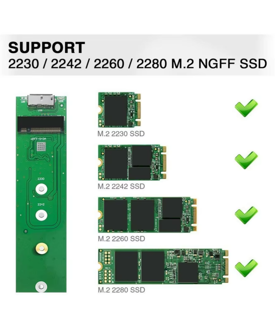 Adaptador para disco duro NGFF M.2 SATA SSD a USB 3.1 Tipo C, USB 3.0 a M.2 NGFF