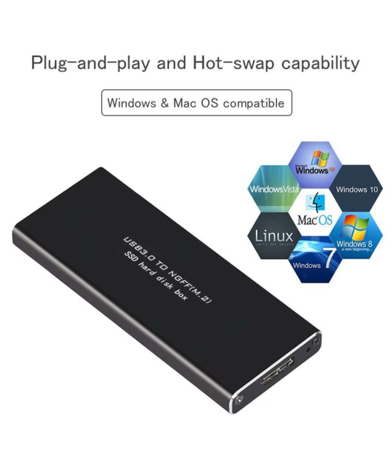 Adaptador para disco duro NGFF M.2 SATA SSD a USB 3.1 Tipo C, USB 3.0 a M.2 NGFF