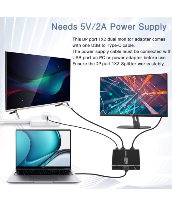 Separador de video Display Port 1 entrada a 2 salidas 4K 120Hz, compatible con MST y SST