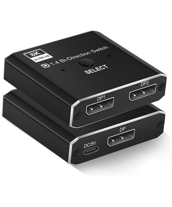 Separador bidireccional DisplayPort 2x1 / 1x2, 8K 60Hz, 4K 120Hz