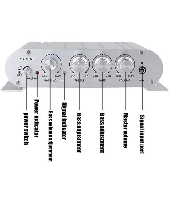 Amplificador de audio estereo Hi-Fi 2.1 LP-838 200W 12-15V