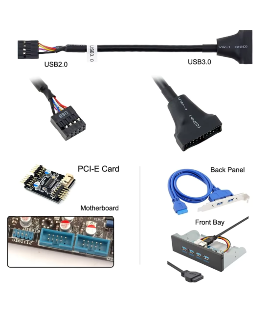 cable adaptador de tarjeta madre USB 3.0 a USB 2.0, 19 pines USB3.0 macho a 9 pines USB2.0 Hembra