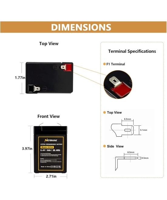Bateria de lifePO4 recargable Nermak 6.4V 6AH 38.4WH