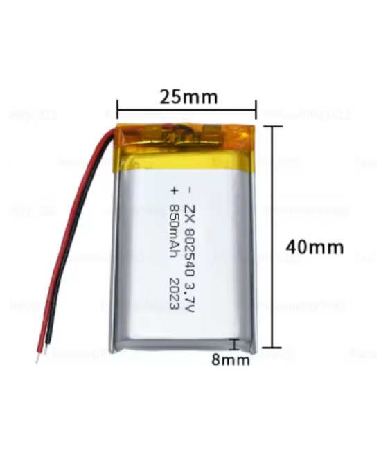 Bateria tipo Lipo recargable 3.7V 850mAh 80x25x40mm