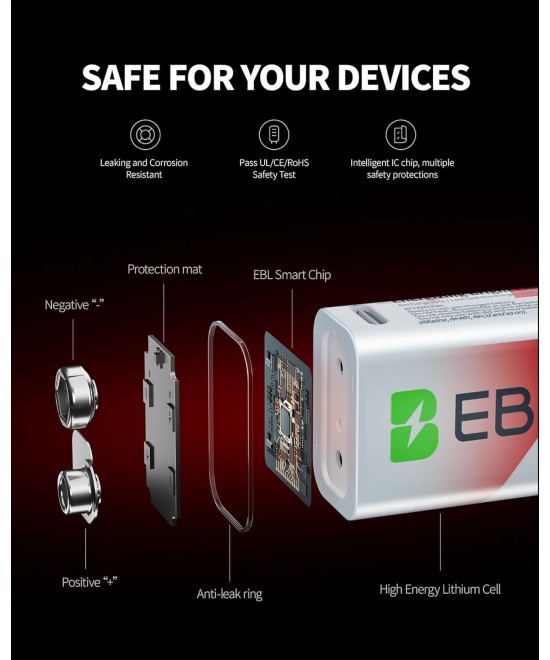 Bateria Recargable 9V USB EBL 5400mWh