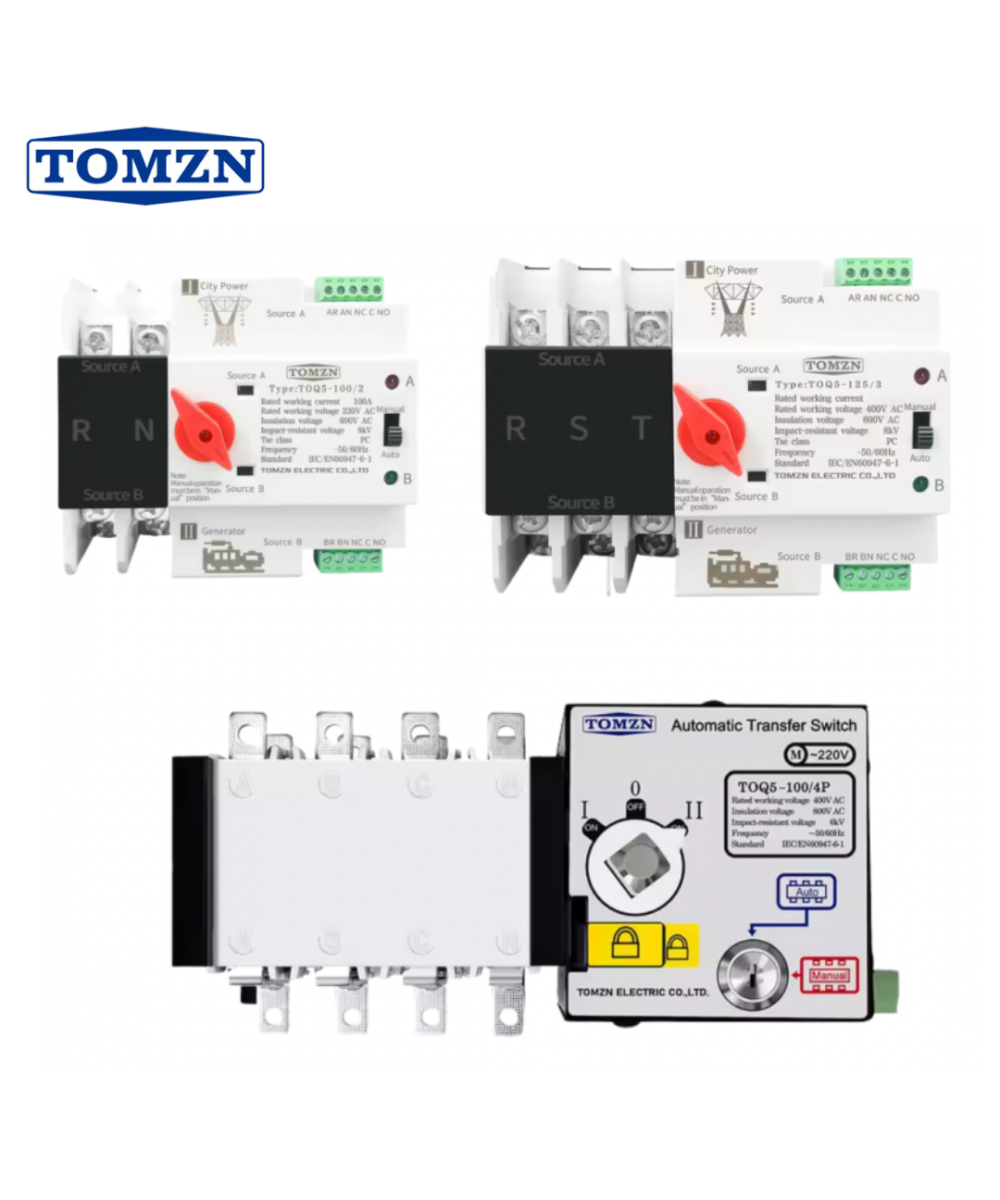 Transferencia Automatica ATS para riel DIN TOMZN 2P-4P 100A-250A 110/220V 60Hz