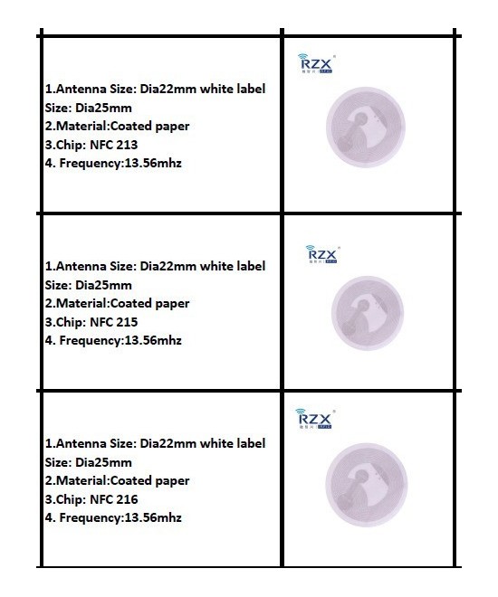 Pegatina redonda NFC NTAG 213-216 13.56Mhz, Regrabable144B - 888B