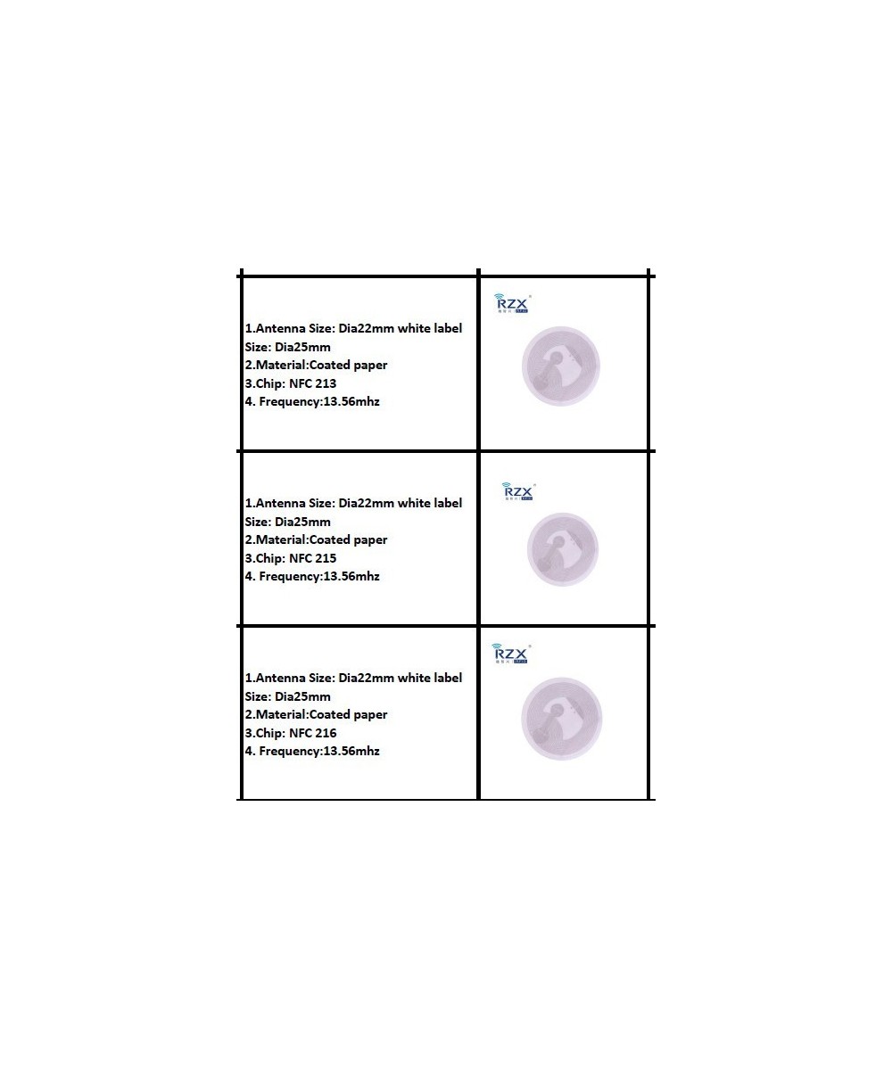 Pegatina redonda NFC NTAG 213-216 13.56Mhz, Regrabable144B - 888B
