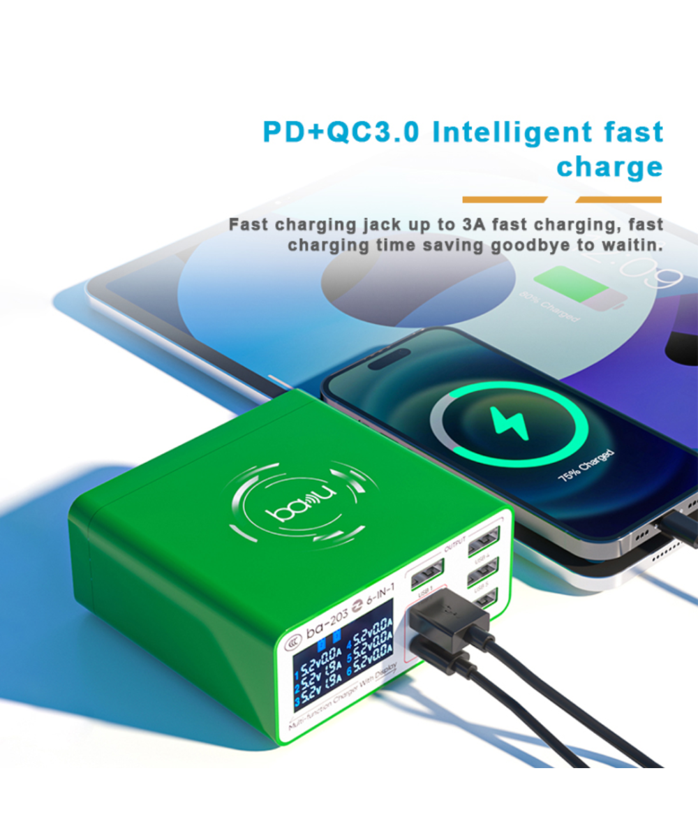 Cargador multipuertos 6 en 1 BA-203 20W BAKU