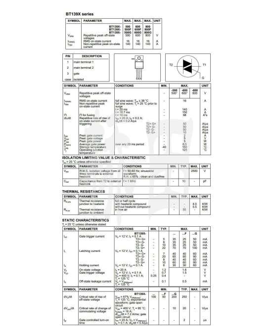 TRIAC BT139X-800E 16A/800V