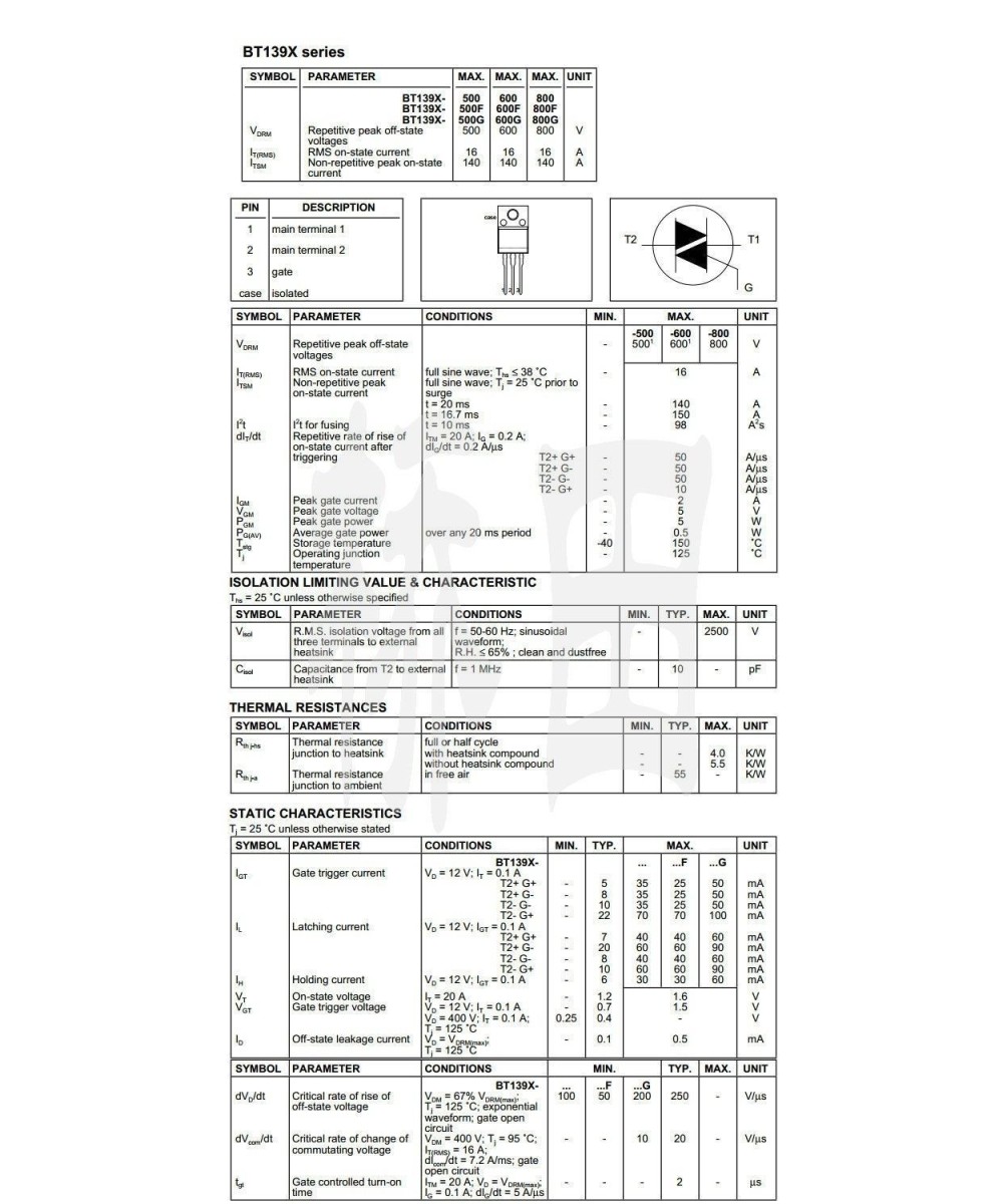 TRIAC BT139X-800E 16A/800V