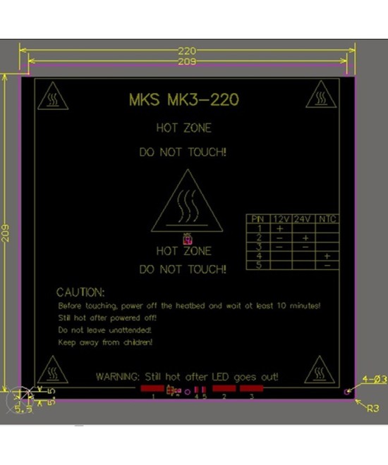 Base termica impresora 3D 220mmx220mmx3mm 110 oc